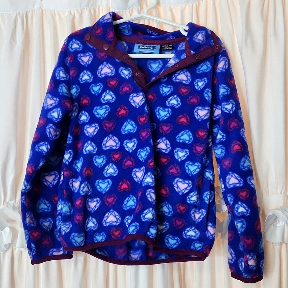 Toddler Pullover Sweater, Jewel Hearts, Blue, Plum and Pink 4T